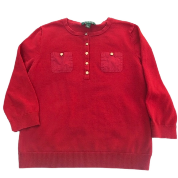 Women’s Lauren Ralph Lauren Red Knit Top Sweater with Gold Buttons Size Small - Picture 3 of 12